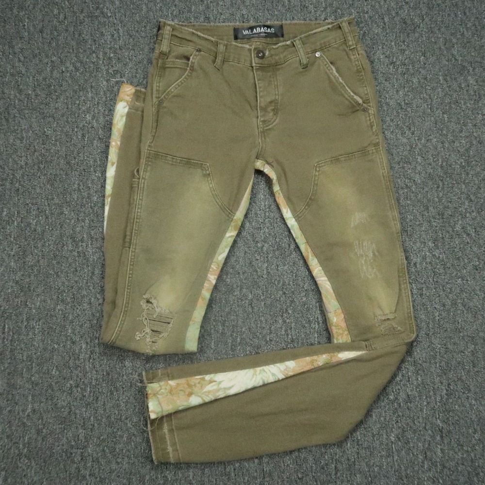 Valabasas Jeans Mens 30x35 Green Alpha Stacked Flare Distressed 5 Pocket